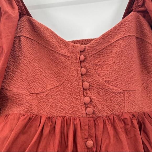 NEW Maeve Puff-Sleeved Sweetheart Mini Dress Burnt Sienna S - Picture 10 of 11